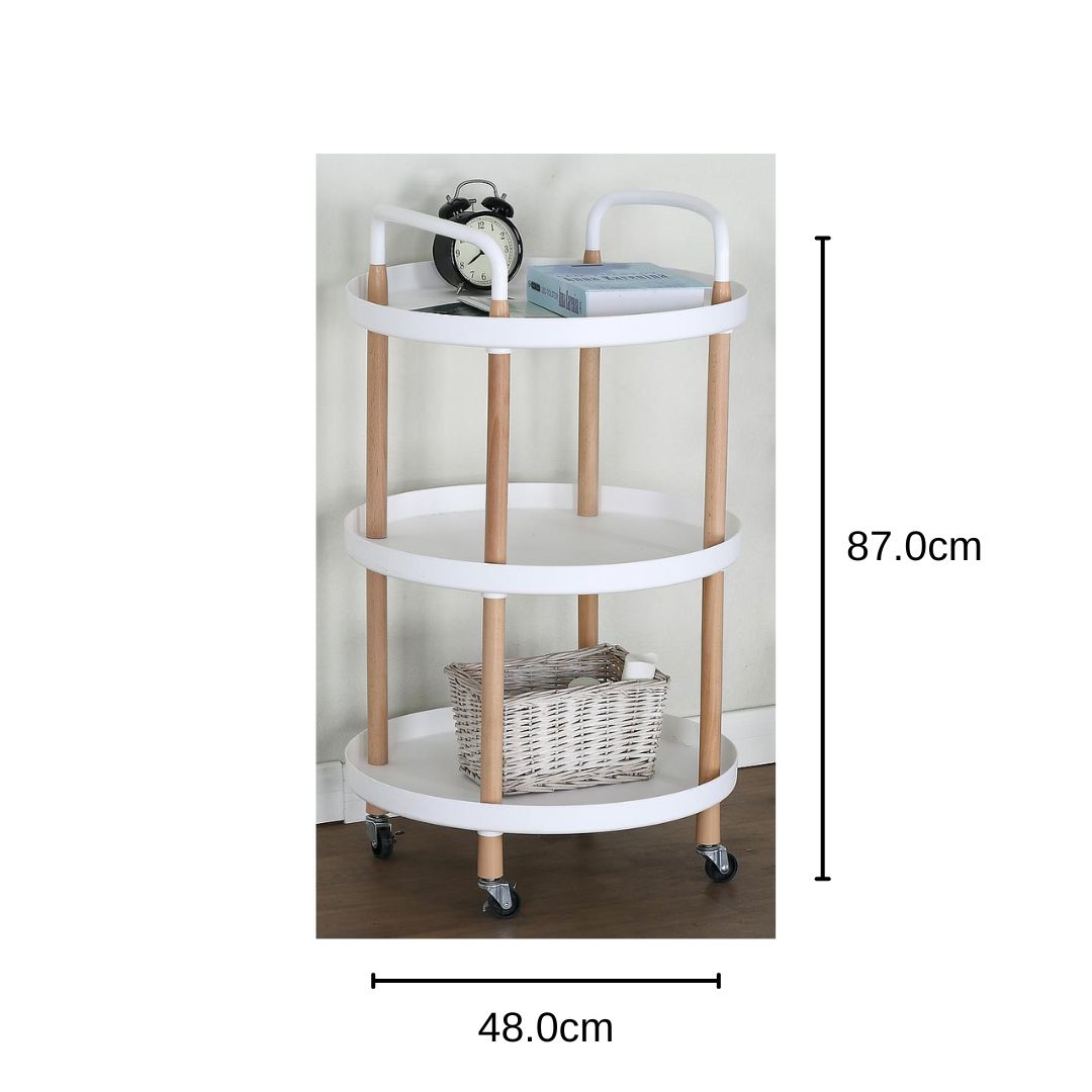 CARRITO ESTANTE BLANCO 3 NIVELES REDONDO RUEDAS ZWY-03M-BL (48 x 87cm) 2