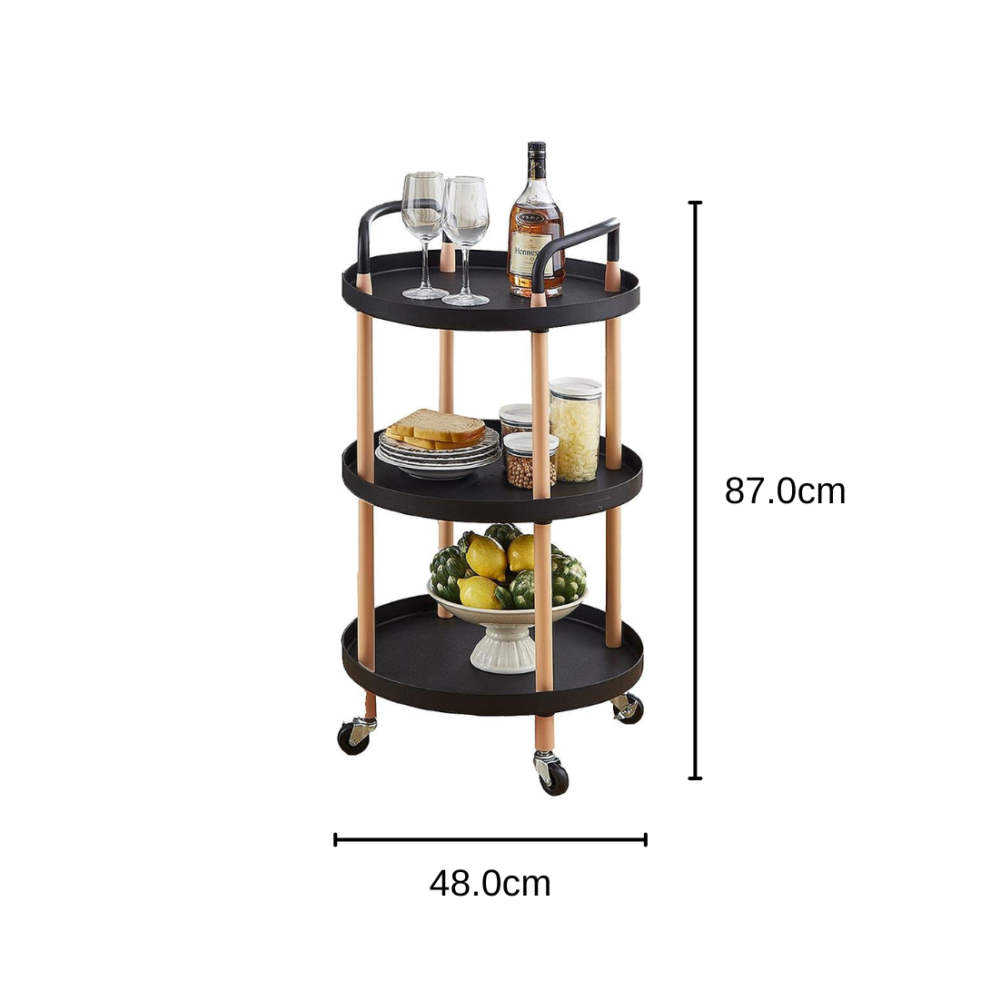 CARRITO ESTANTE NEGRO 3 NIVELES REDONDO RUEDAS ZWY-03M-NG (48 x 87cm) 2
