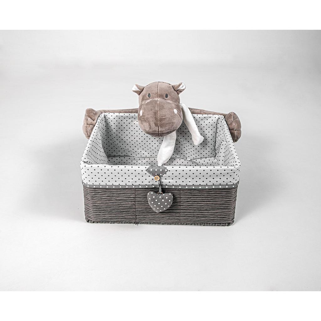 CAJA ORGANIZADORA PARA NINOS DISENO HIPPO GRIS OSCURO GRANDE XTF20-5TK02 (40 x 30 x 18cm)