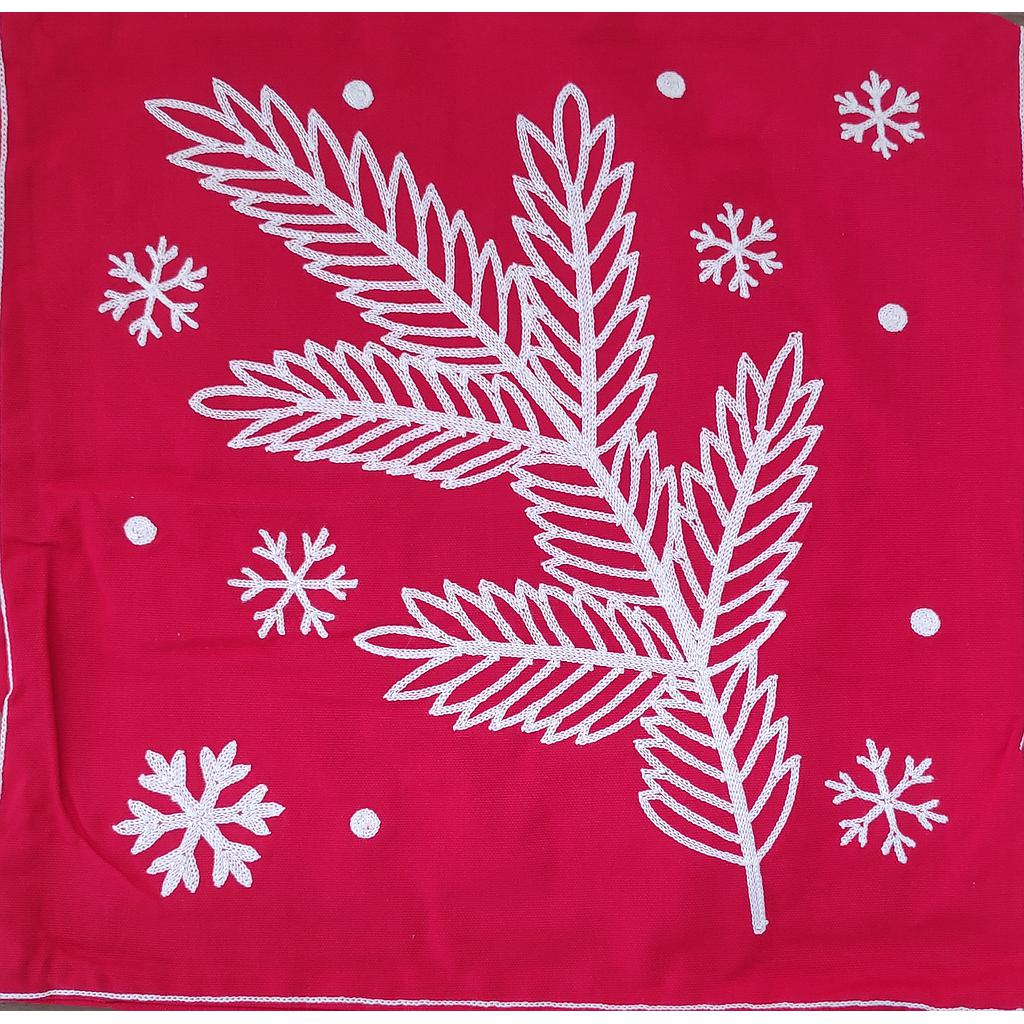 COJIN NAVIDEÑO ROJO DISEÑO RAMA Y COPOS 2HM53-3 (45 x 45cm)