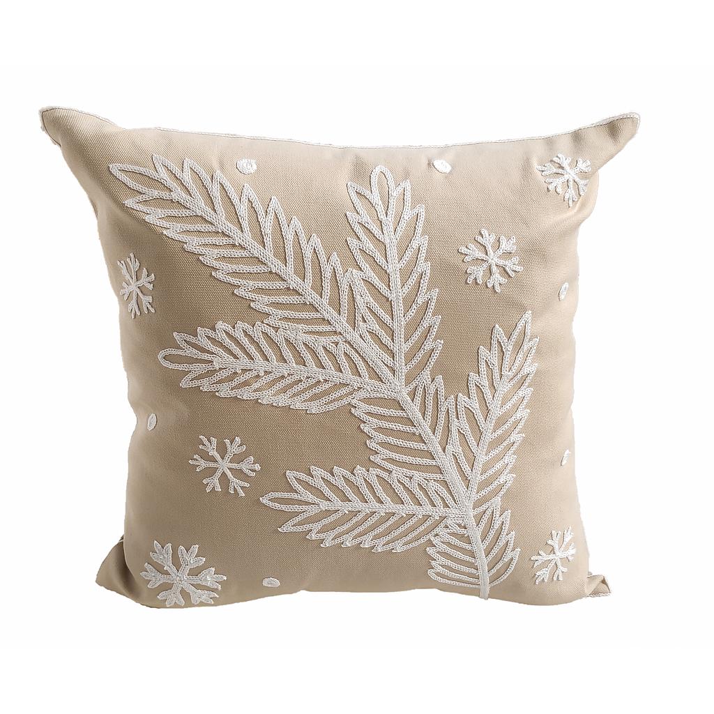 COJIN NAVIDEÑO BEIGE DISEÑO RAMA Y COPOS DE NIEVE 2HM53-7 (45 x 45cm)