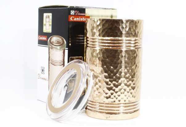 CONTENEDOR ALMACENAMIENTO ACRILICO CON TAPA DORADO S05144 (11 x 18cm)
