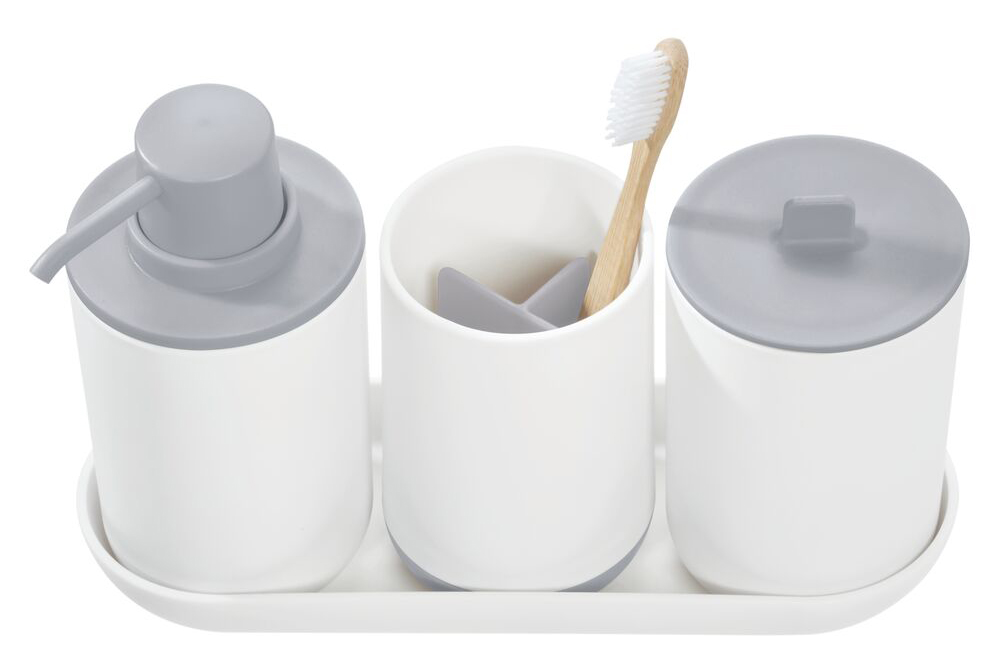 SET ACCESORIOS DE BANO BLANCO/GRIS 4PZS INTER 28732 (24.5 x 16 x 9cm)
