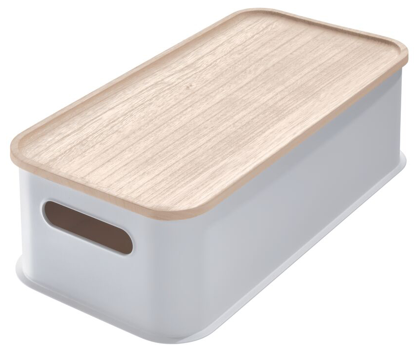 ORGANIZADOR MULTIUSO GRIS CON TAPA MADERA INTER 08672 (21.6 x 43.2 x 12.7cm)