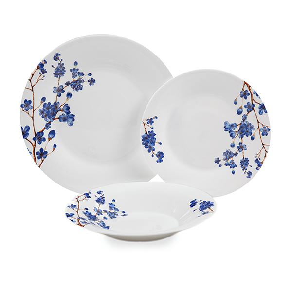 SET PLATOS FLORES AZULES 18PZS 22470447 (6 HONDOS - 6 PLANOS - 6 MEDIANOS)