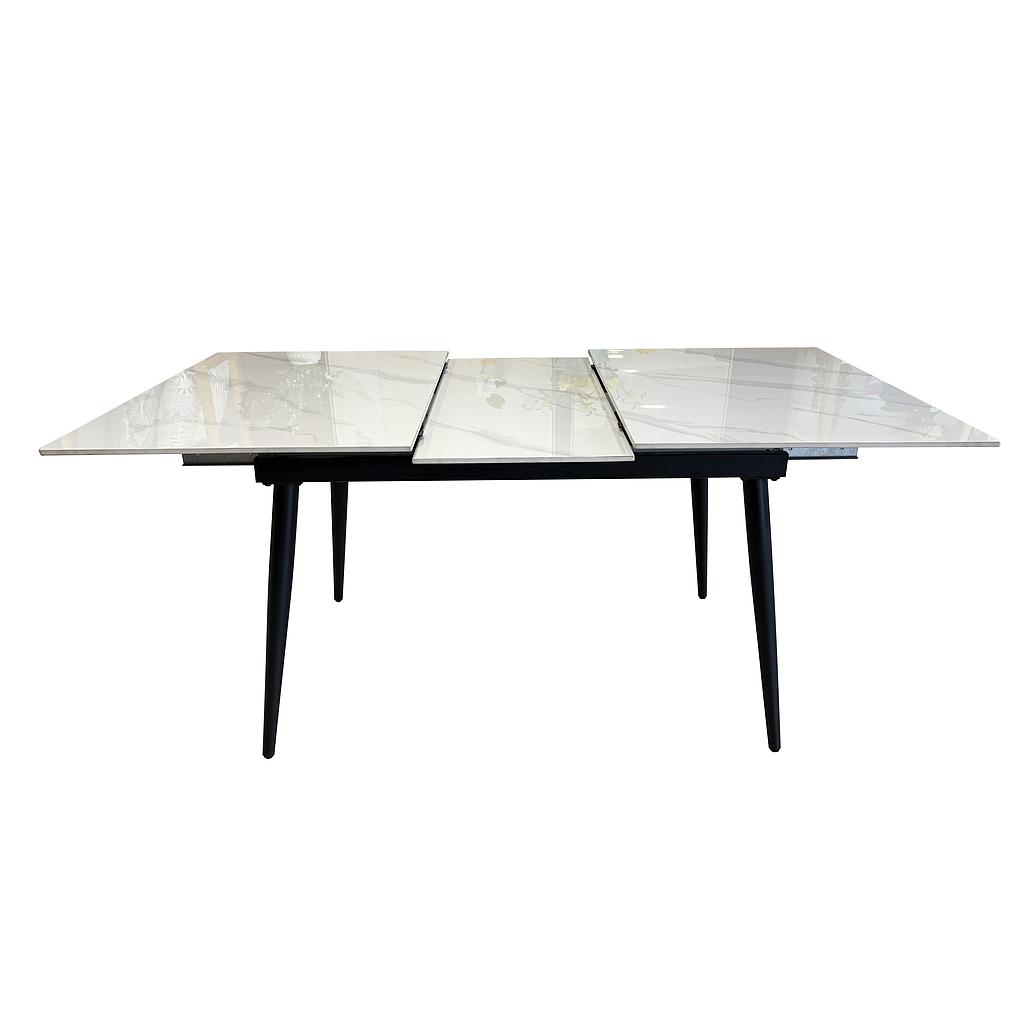 MESA DE COMEDOR MAIPO PORCELANATO BLANCO BRILLANTE PATAS NEGRAS EXTENSIBLE E1143 (130-170 x 90 x 75cm)