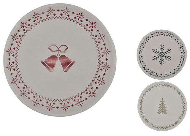 SET PLATO TENDIDO NAVIDENO DISEÑO BORDADO 3PZS 564379 / NH22F4009-2B (15cm) 
