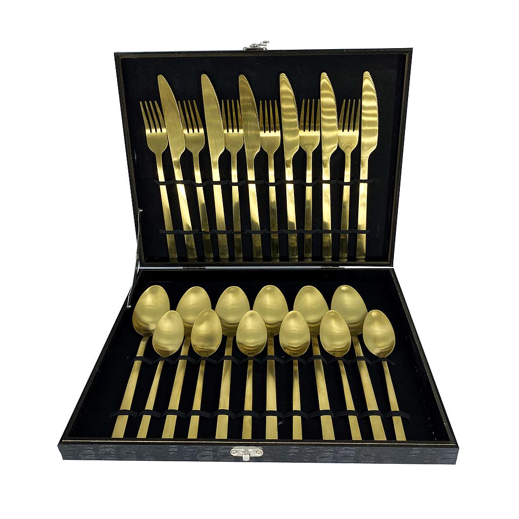 JUEGO CUBIERTOS ACERO INOX DORADO BRILLANTE 24PZS 4HM14-7