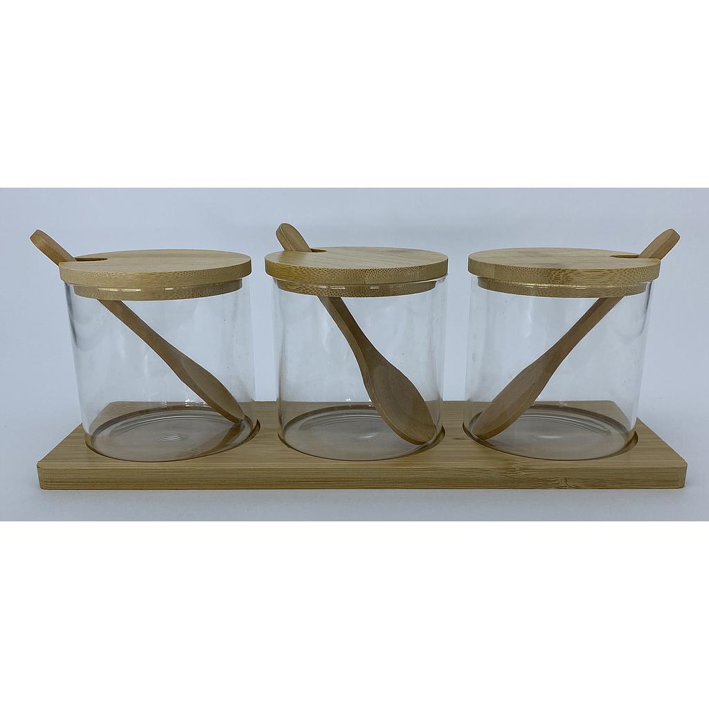 SET CONTENEDORES MULTIUSO VIDRIO CON TAPA Y CUCHARA MADERA 10PZS 4HM37-10