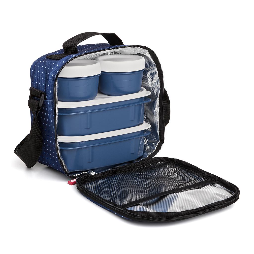 LONCHERA Y CONTENEDOR ALIM. URBAN FOOD LUNARES AZUL 5PZS 1167508 (22.5 x 10 x 22cm)