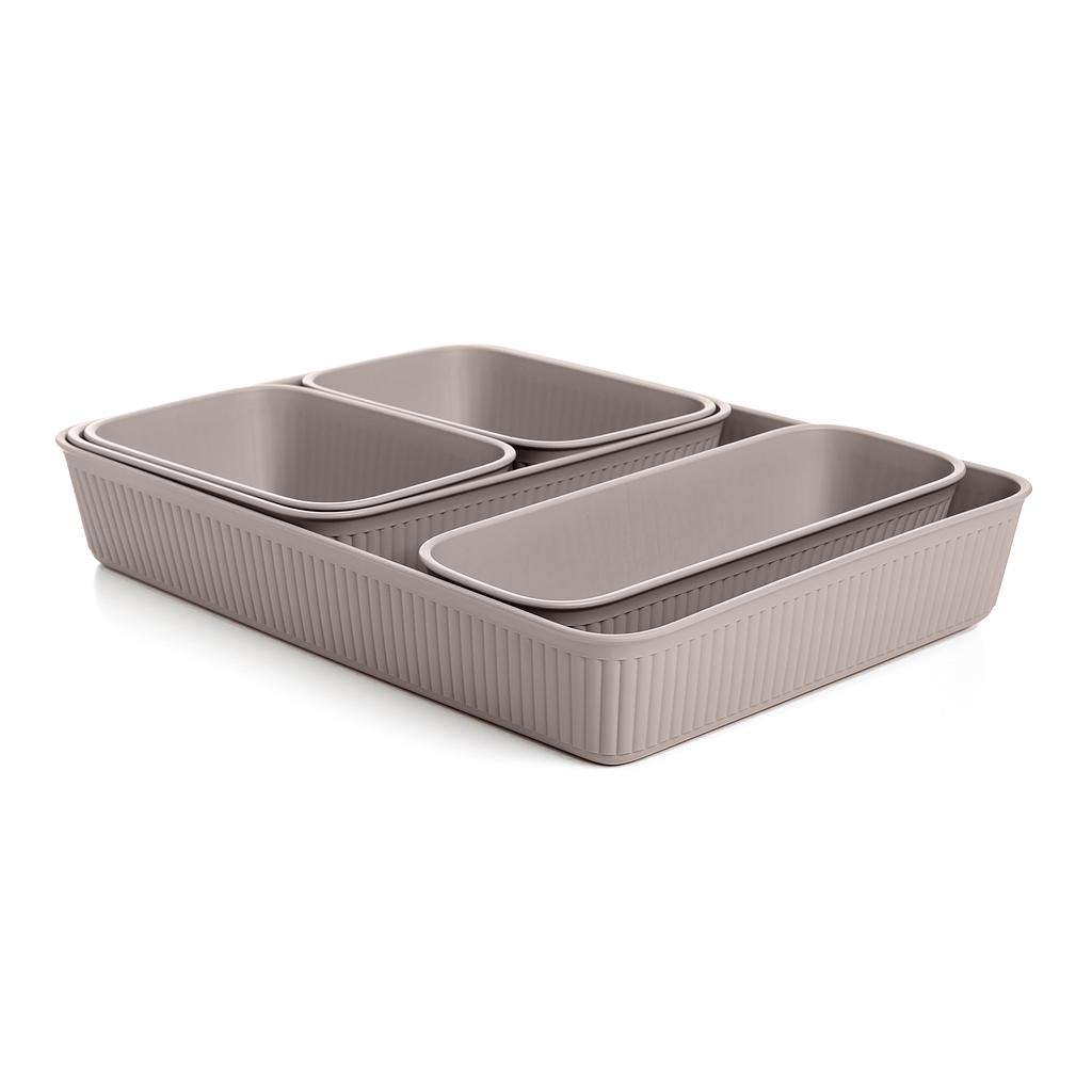 SET CONTENEDORES 5PZS BAOBAB TAUPE 7012603 (25 x 33.6 x 5.6 / 18 x 24 x 5.6 / 9 x 24 x 5.6 / 11.5 x 17 x 5.6cm)