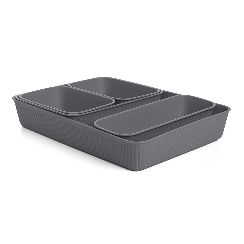 SET CONTENEDORES 5PZS BAOBAB GRIS 7012614 (25 x 33.6 x 5.6 / 18 x 24 x 5.6 / 9 x 24 x 5.6 / 11.5 x 17 x 5.6cm)