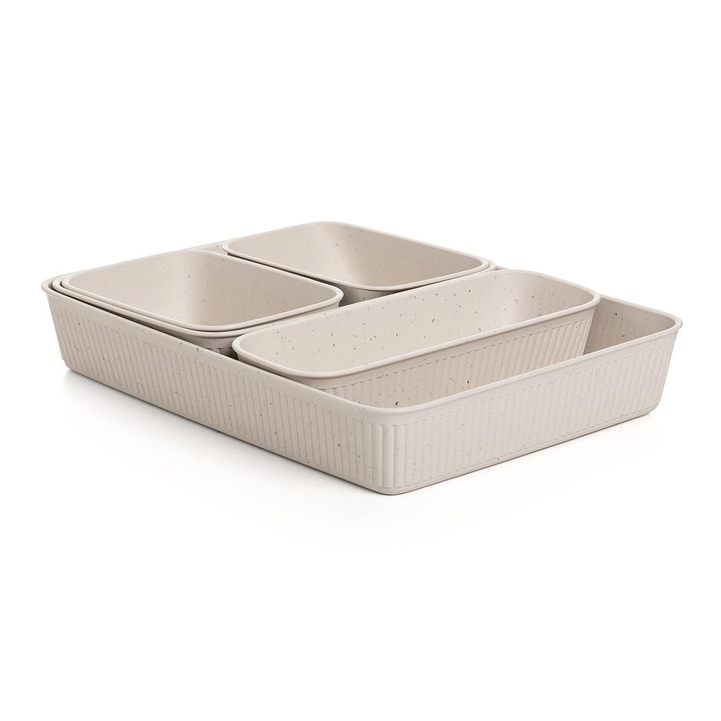 SET CONTENEDORES 5PZS BAOBAB BEIGE 7012638 (25 x 33.6 x 5.6 / 18 x 24 x 5.6 / 9 x 24 x 5.6 / 11.5 x 17 x 5.6cm)