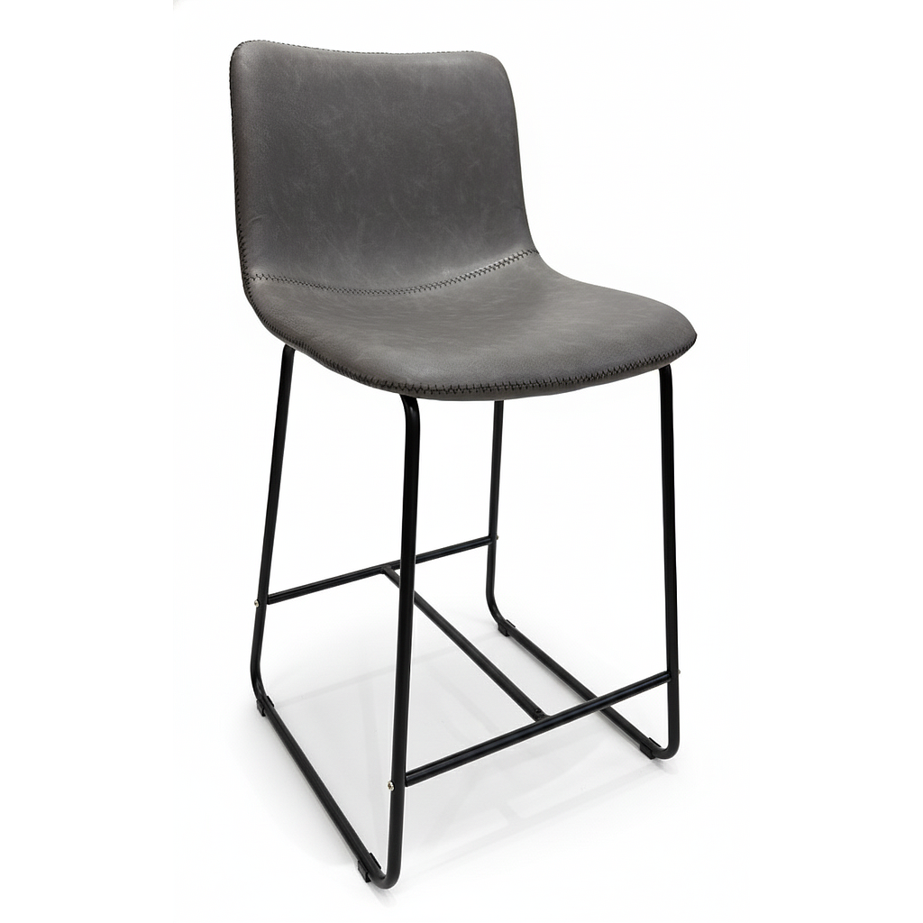 TABURETE SALEM CUERINA GRIS PATA METALICA WW5132-GR (ALTURA 65cm)