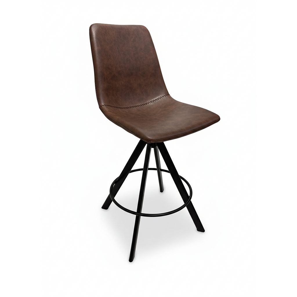 TABURETE EVEREST GIRATORIO 180° CUERINA CAFE OSCURO PATA METALICA TWW5132-CO (ALTURA 65cm)