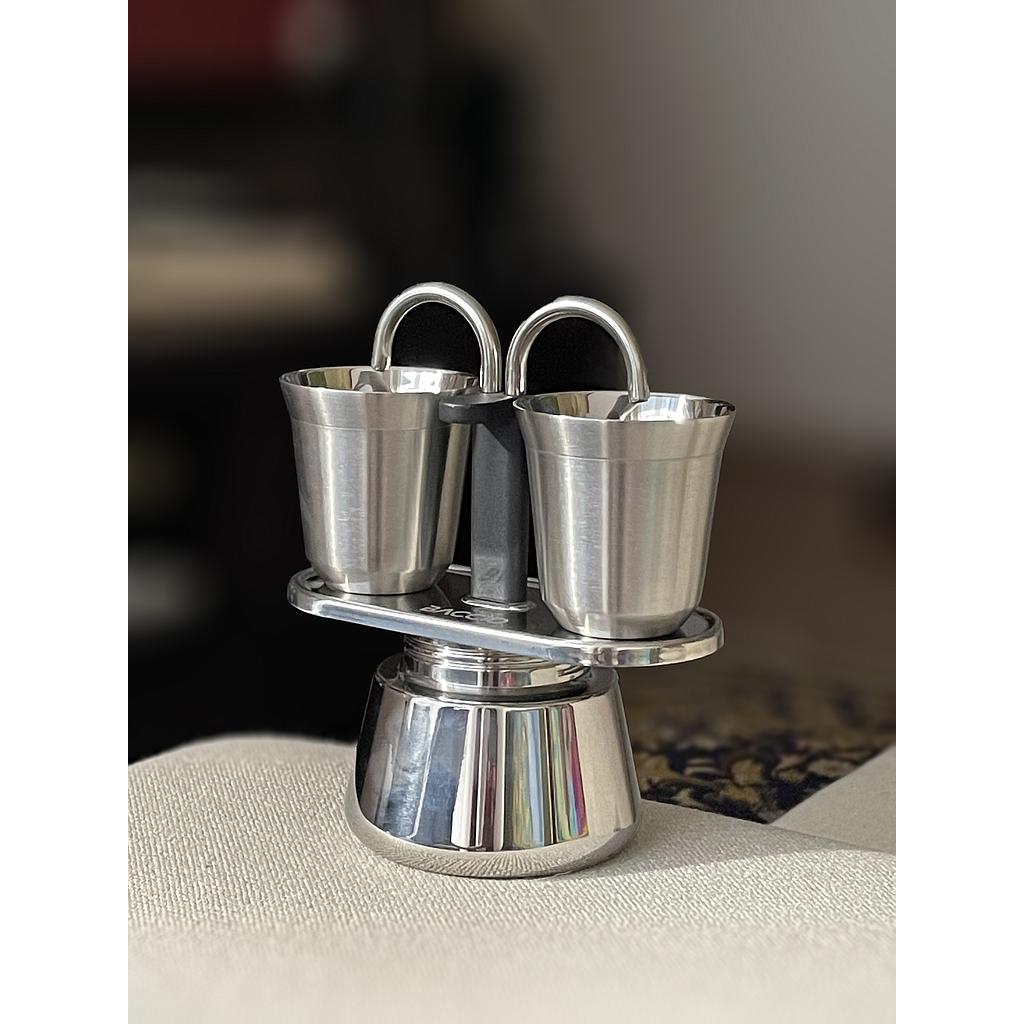 CAFETERA TIPO MOKA BACCIO DUETTO PLATA CON VASOS PLATA 7862140130152