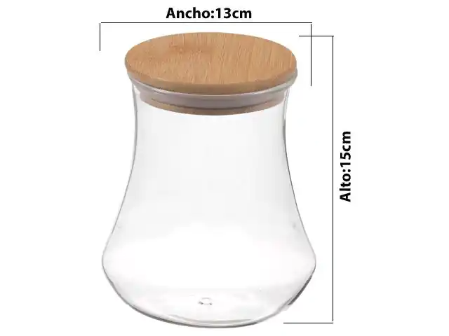 CONTENEDOR DE VIDRIO ABOMBADO TAPA MADERA 758226 / GZ1301-L (15 x 13cm / 1050ml)