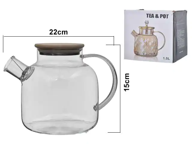 TETERA VIDRIO TAPA BAMBOO 962638 / ES27892 (22 x 15cm)