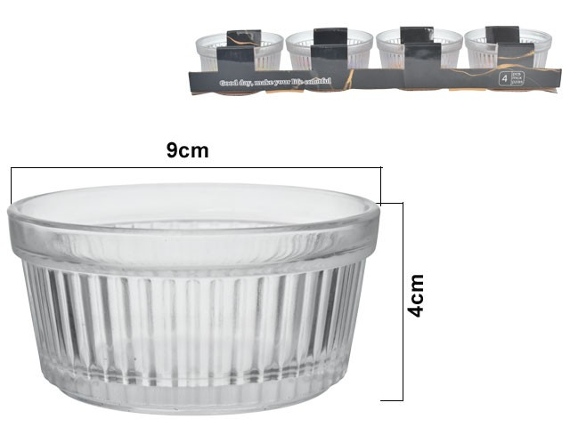 SET CONTENEDOR VIDRIO REDONDO LINEAS PARA SALSAS 4PZS 249294 / TW2002 (9 x 4cm)