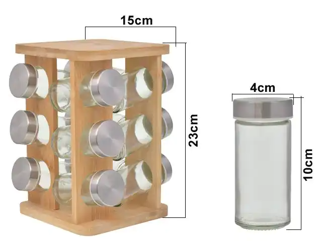 PORTA CONDIMENTERO BAMBOO 12PZS 340503 / KT-W3705-12BM (15 x 15 x 21.5cm)