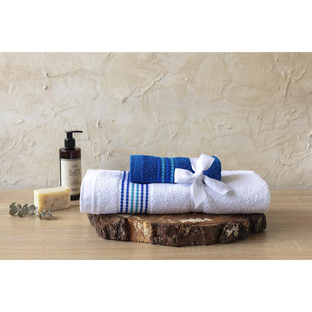 SET TOALLAS BONETTE BLANCO AZUL 2PZS FT-S01-40125 (140 x 70cm / 70 x 40cm)