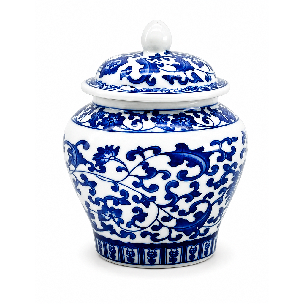 AZUCARERA CERAMICA AZUL BLANCO CON TAPA F24354  (10 x 13cm)