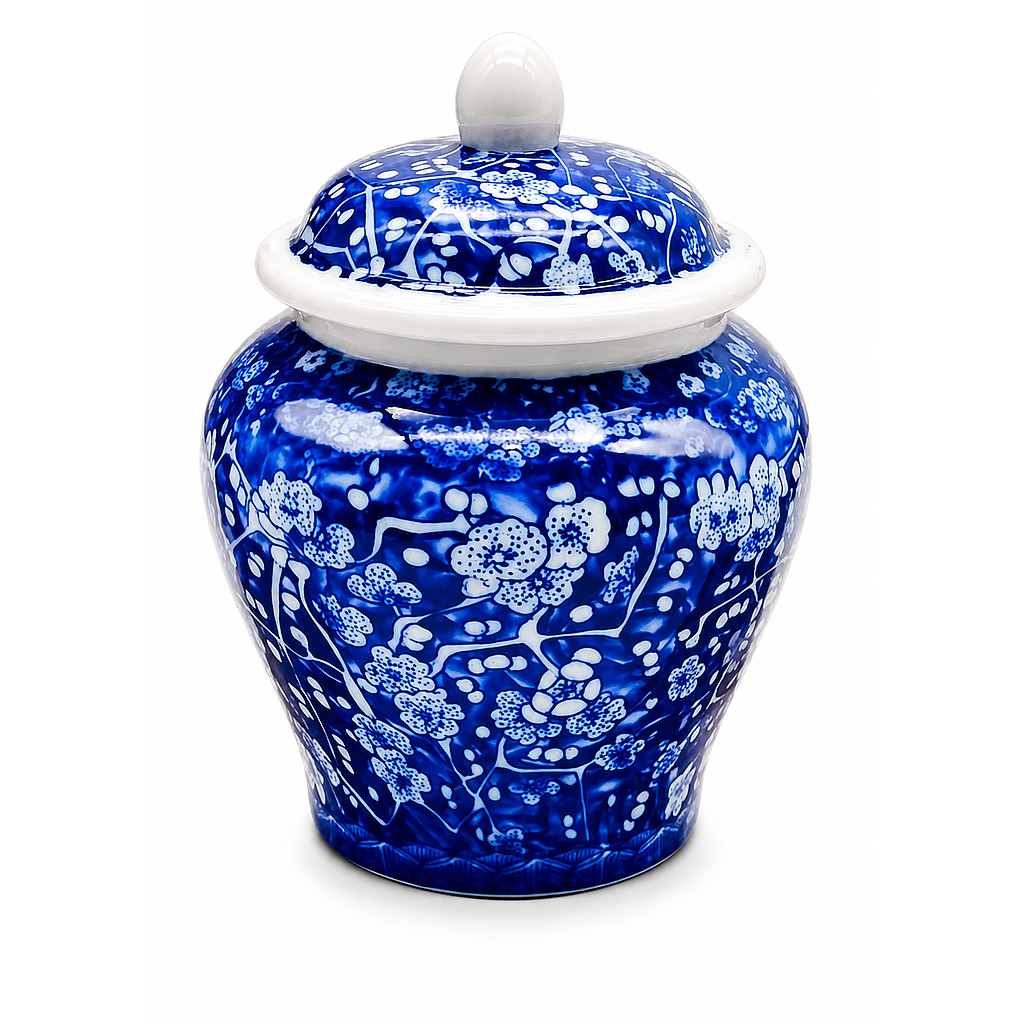 AZUCARERA CERAMICA AZUL BLANCO CON TAPA F24355  (10 x 13cm)