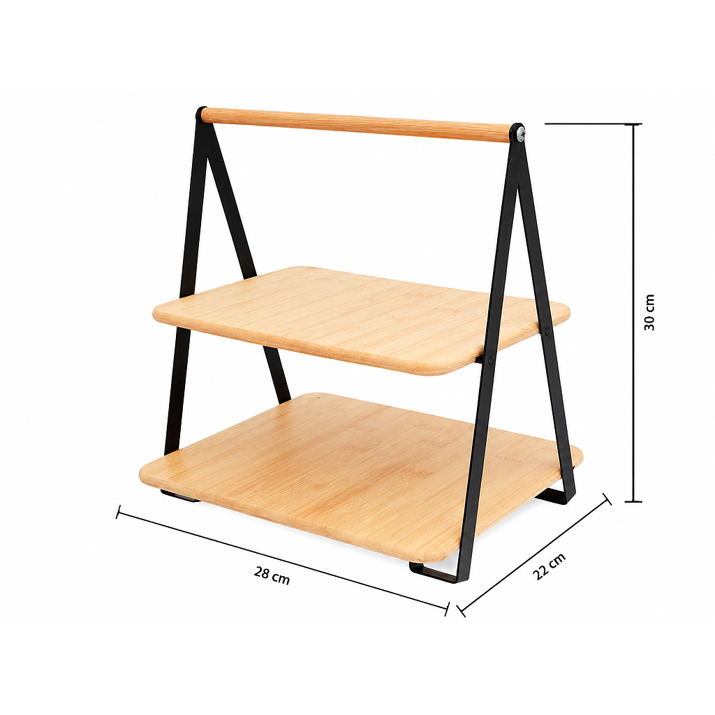 FUENTE PORTA BOCADITOS 2 PISOS BAMBOO 928296 / ES29785 (28 x 22.5 x 29cm)