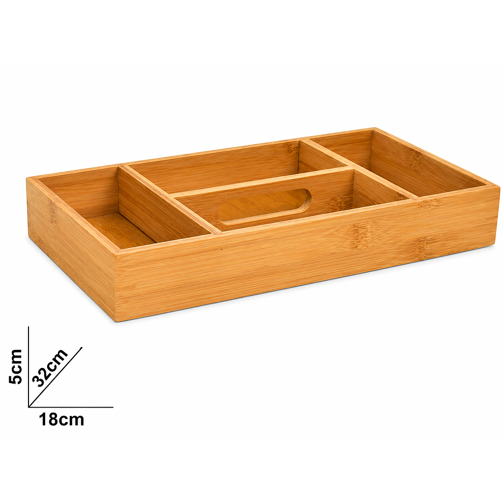 BANDEJA ORGANIZADORA MULTIUSO BAMBOO CON DIVISIONES 628645 / SAN5459 (32 x 18 x 5cm)